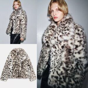 ZARA SHORT FAUX FUR ANIMAL PRINT COAT ZW LEOPARD MEDIUM SMALL 4369/240